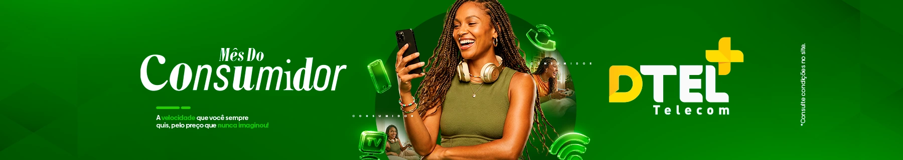 Banner Dtel Telecom - Verão e Conexão - Ofertas especiais de internet e TV